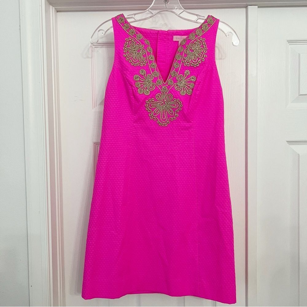 Lilly Pulitzer Gabby Shift Dress‎ Pop Pink Gold 0